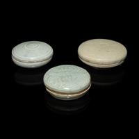 Three Chinese Qingbai Glazed Porcelain Boxes and Covers, Song Dynasty 宋 青白釉蓋盒三件