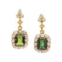GEORGIAN, YELLOW GOLD, GREEN TOURMALINE AND DIAMOND EARRINGS