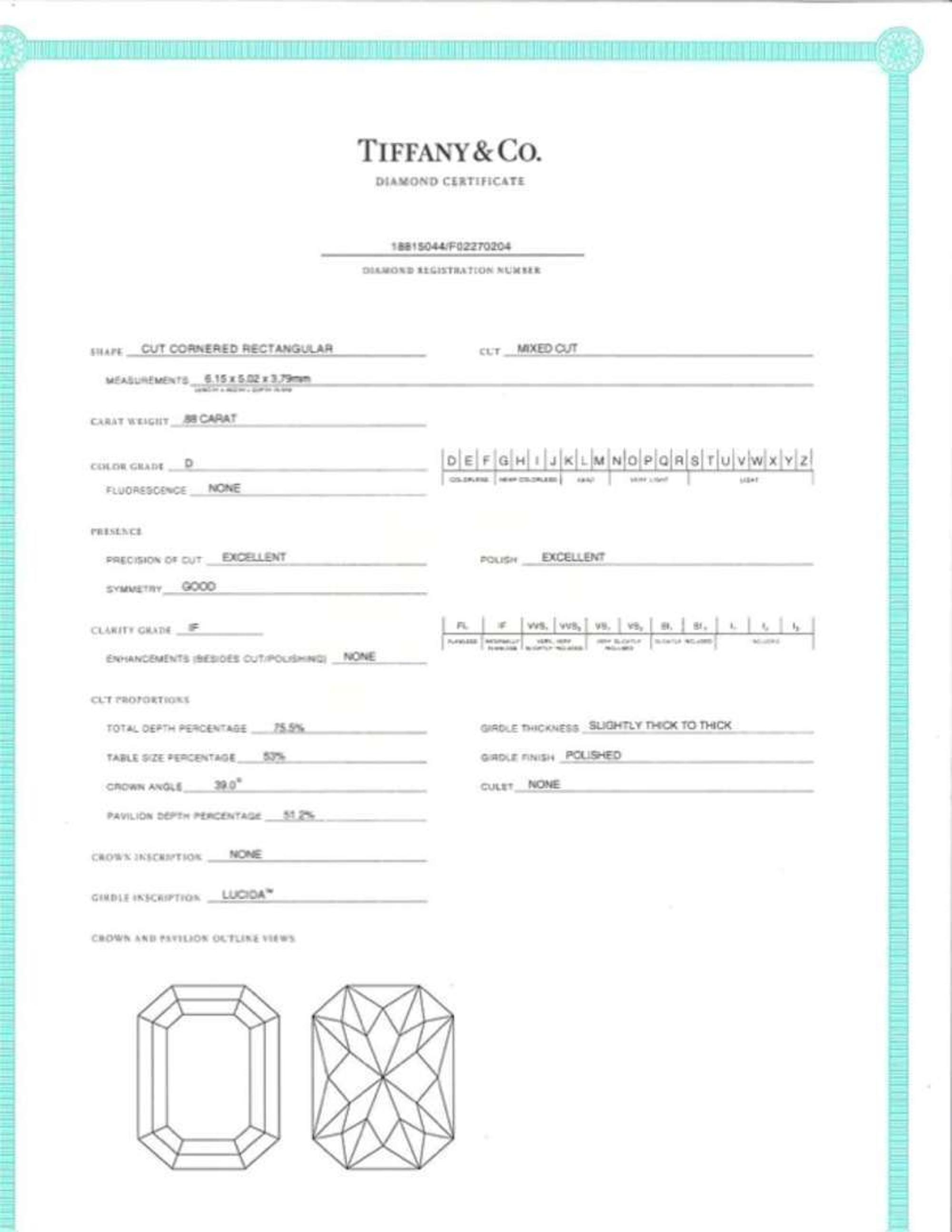 A Tiffany & Co. Lucida Diamond Solitaire Engagement Ring 0.88 Carat Internally Flawless Tiffany & Co. Lucida Diamond