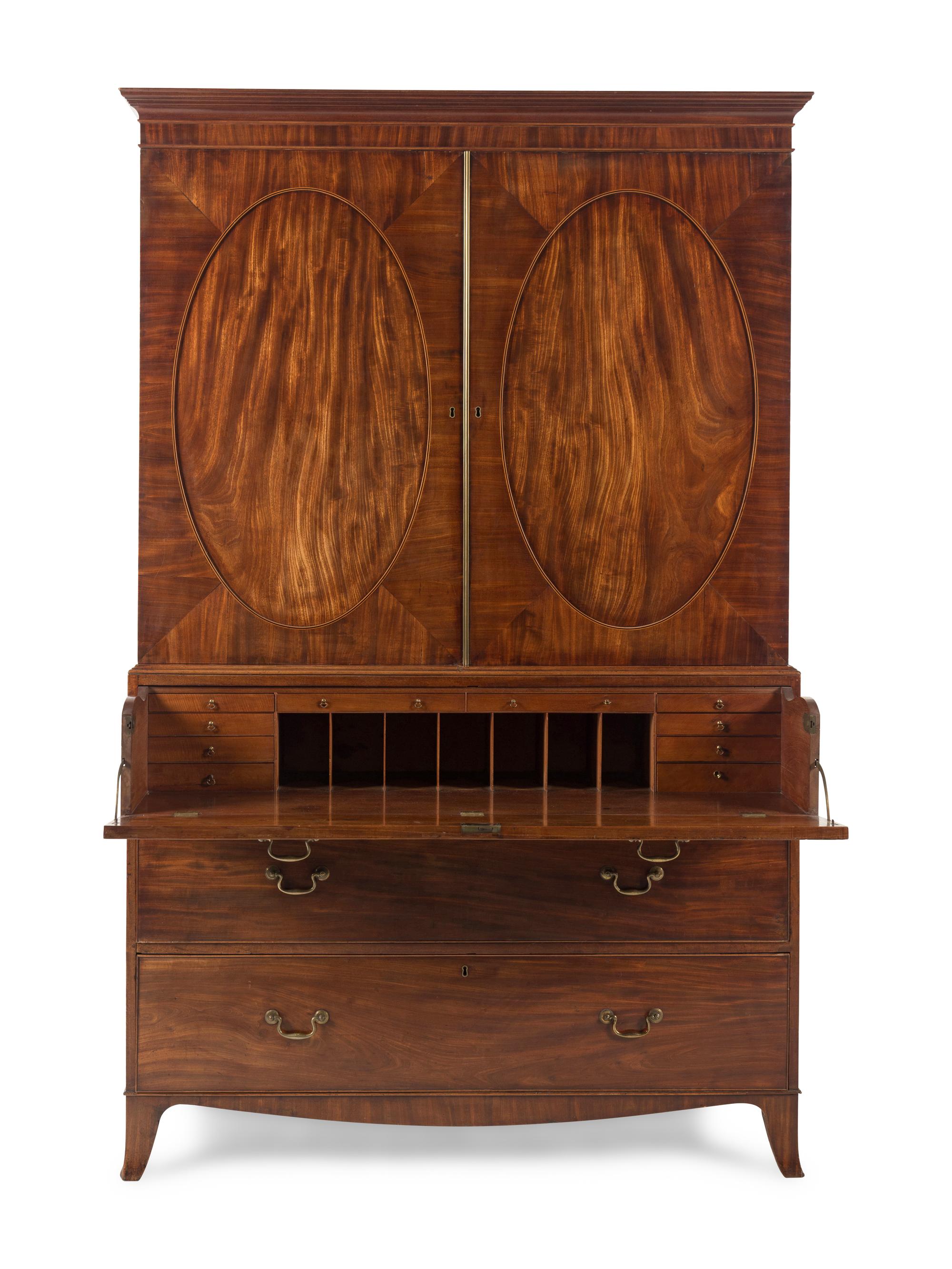 A George III Mahogany Bureau Cabinet