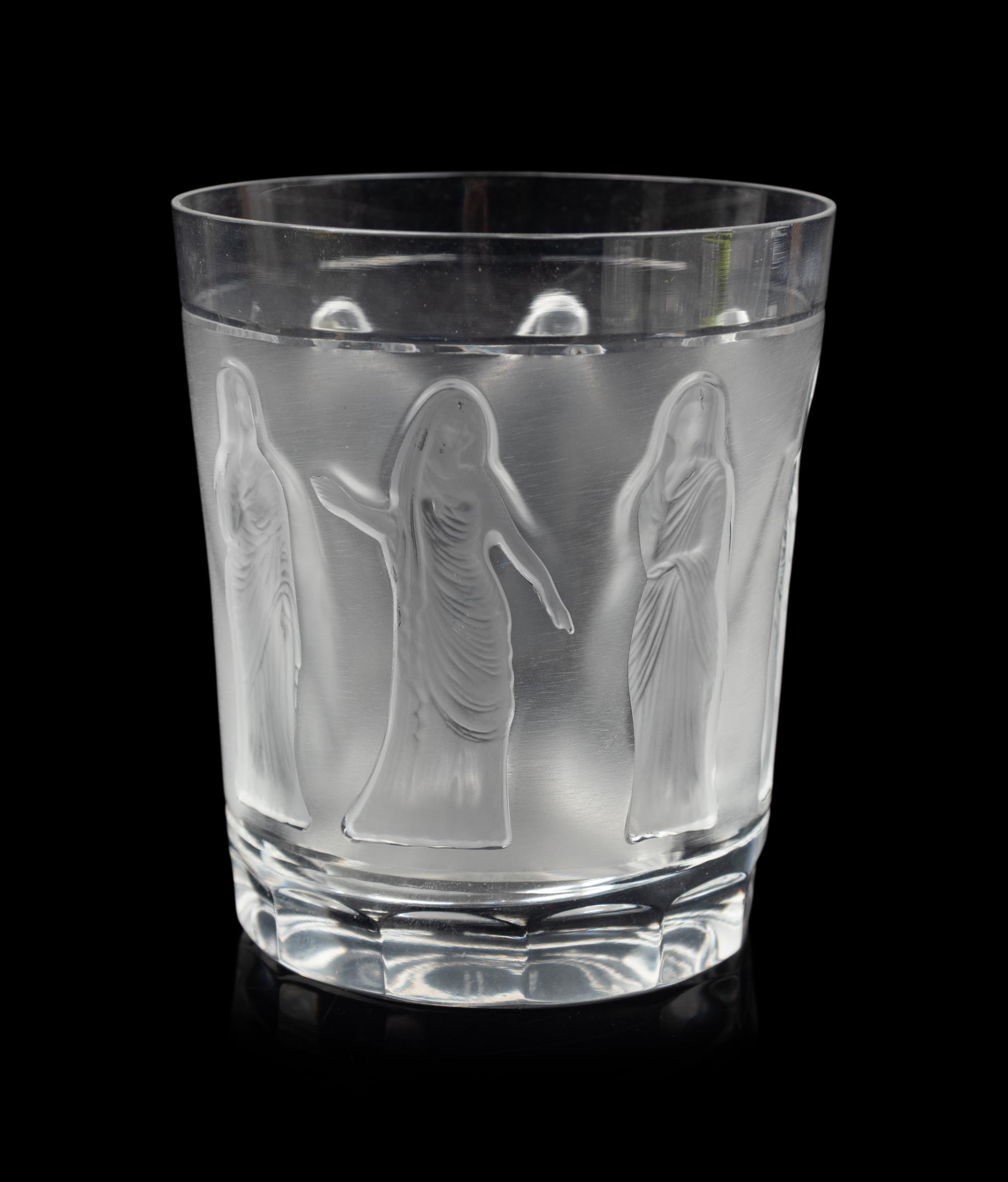 A Set of Four Lalique Femmes Tumblers and a Lalique Honfleur Dish