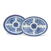 Two Chinese Export Porcelain Blue Fitzhugh Platters