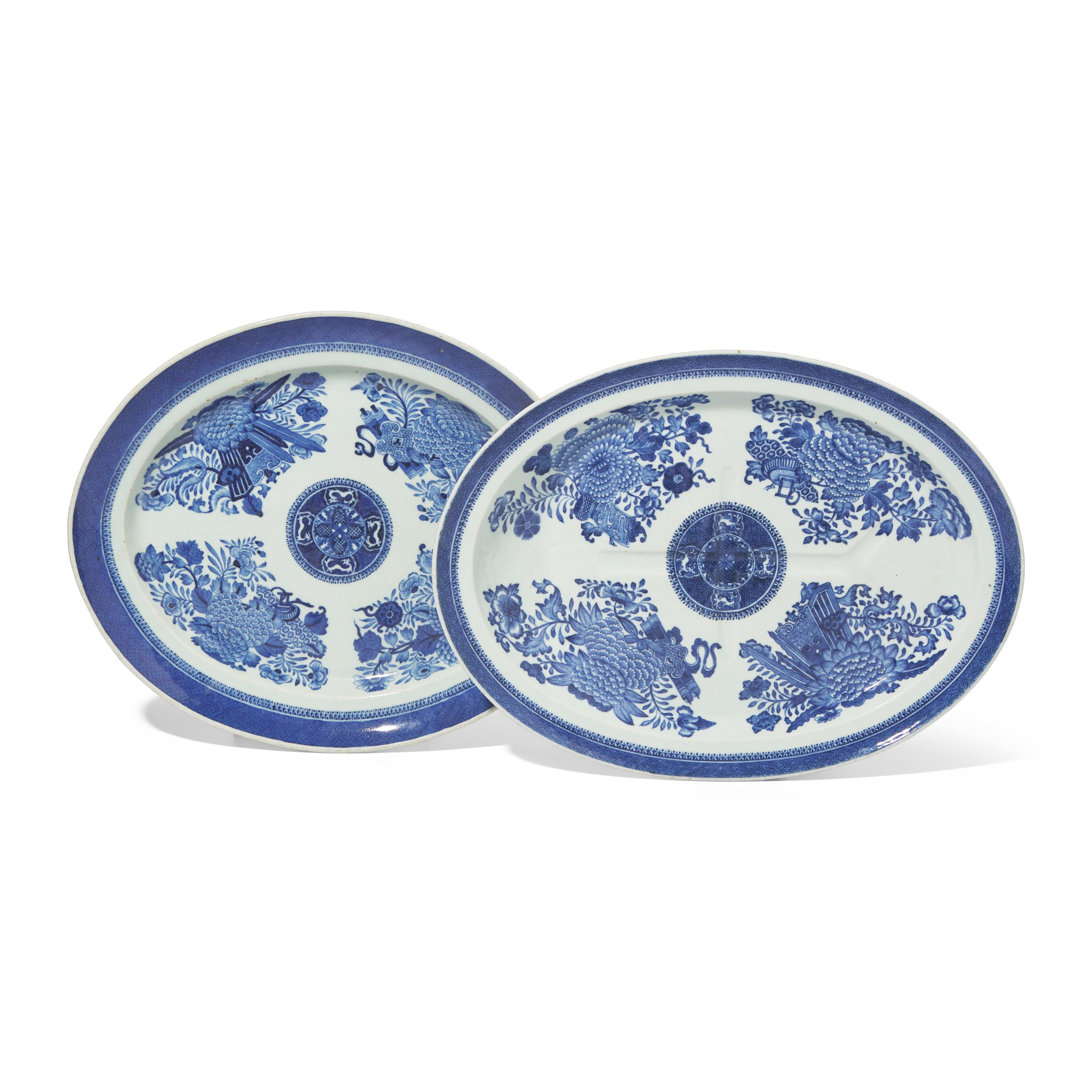 Two Chinese Export Porcelain Blue Fitzhugh Platters