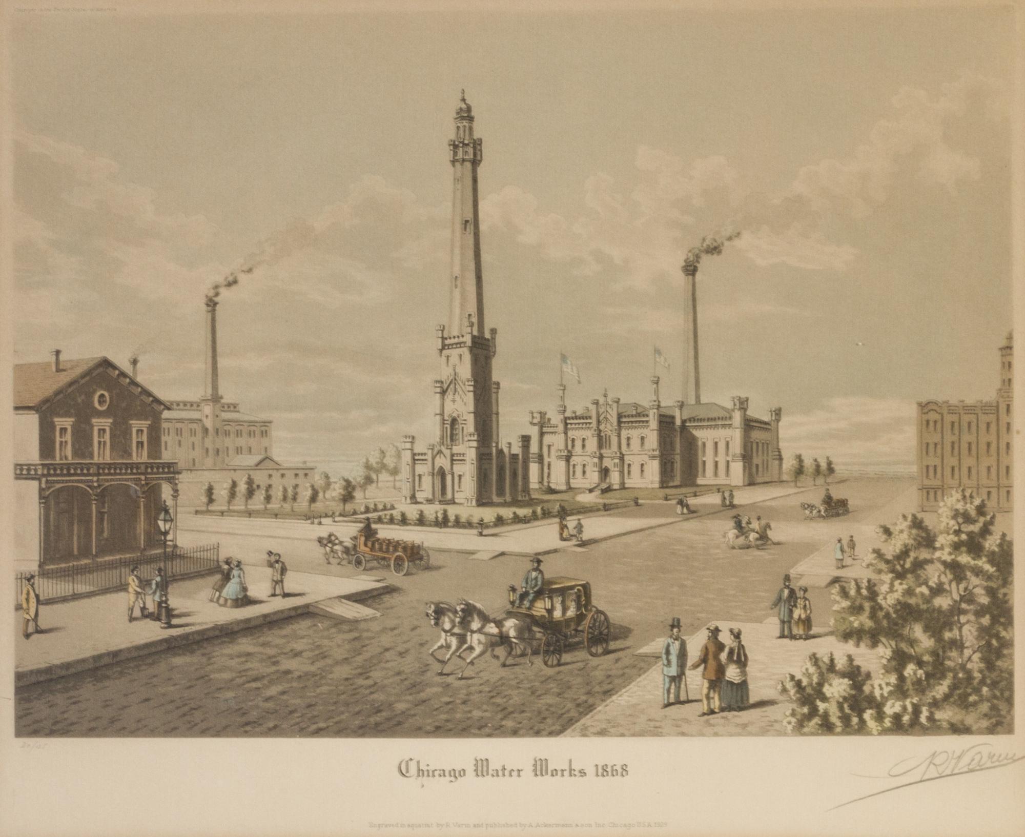 (CHICAGO) VARIN, RAOUL. A group of four original color aquatints, depicting various views of Chicago, various dates. Framed.