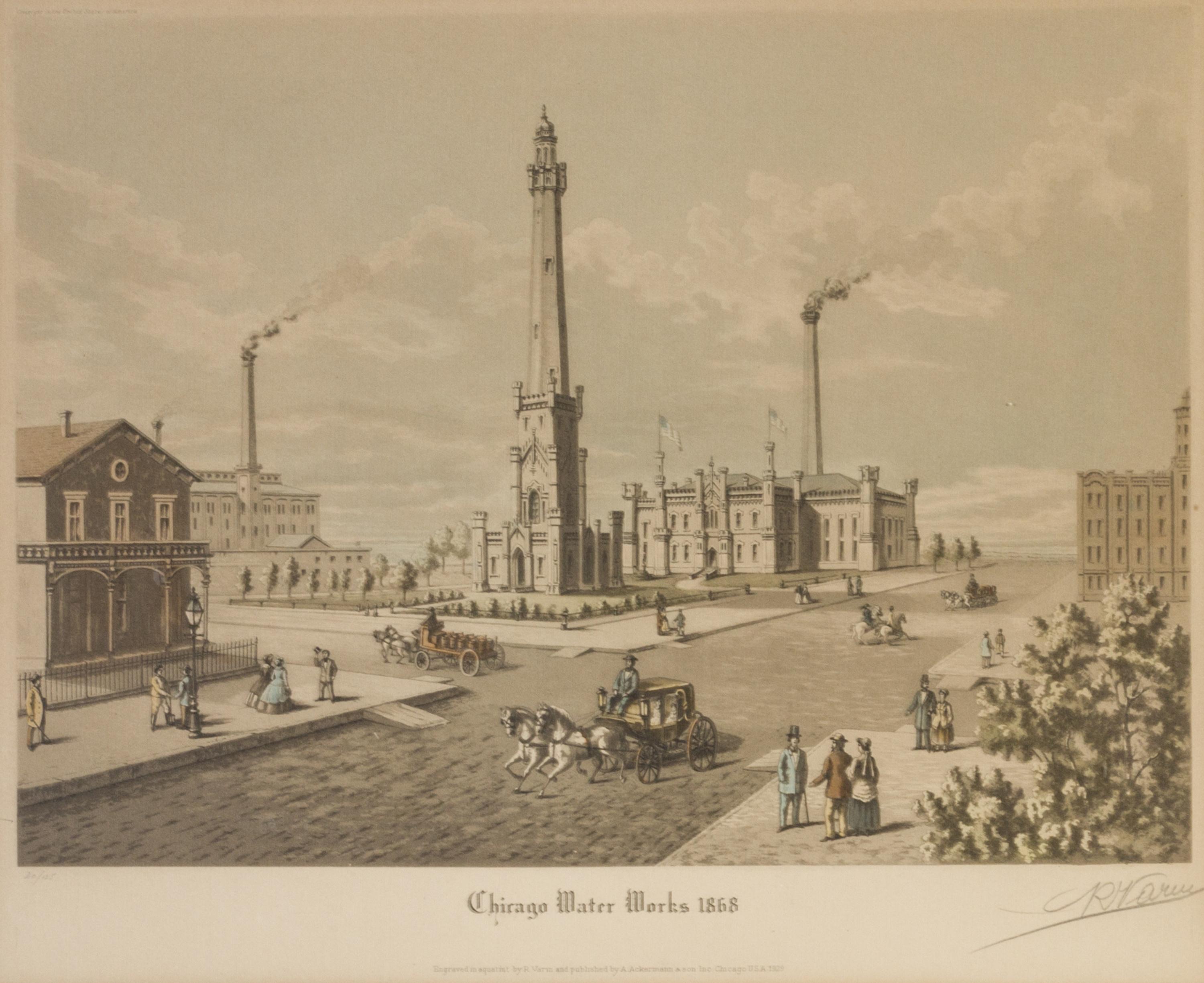 (CHICAGO) VARIN, RAOUL. A group of four original color aquatints, depicting various views of Chicago, various dates. Framed.