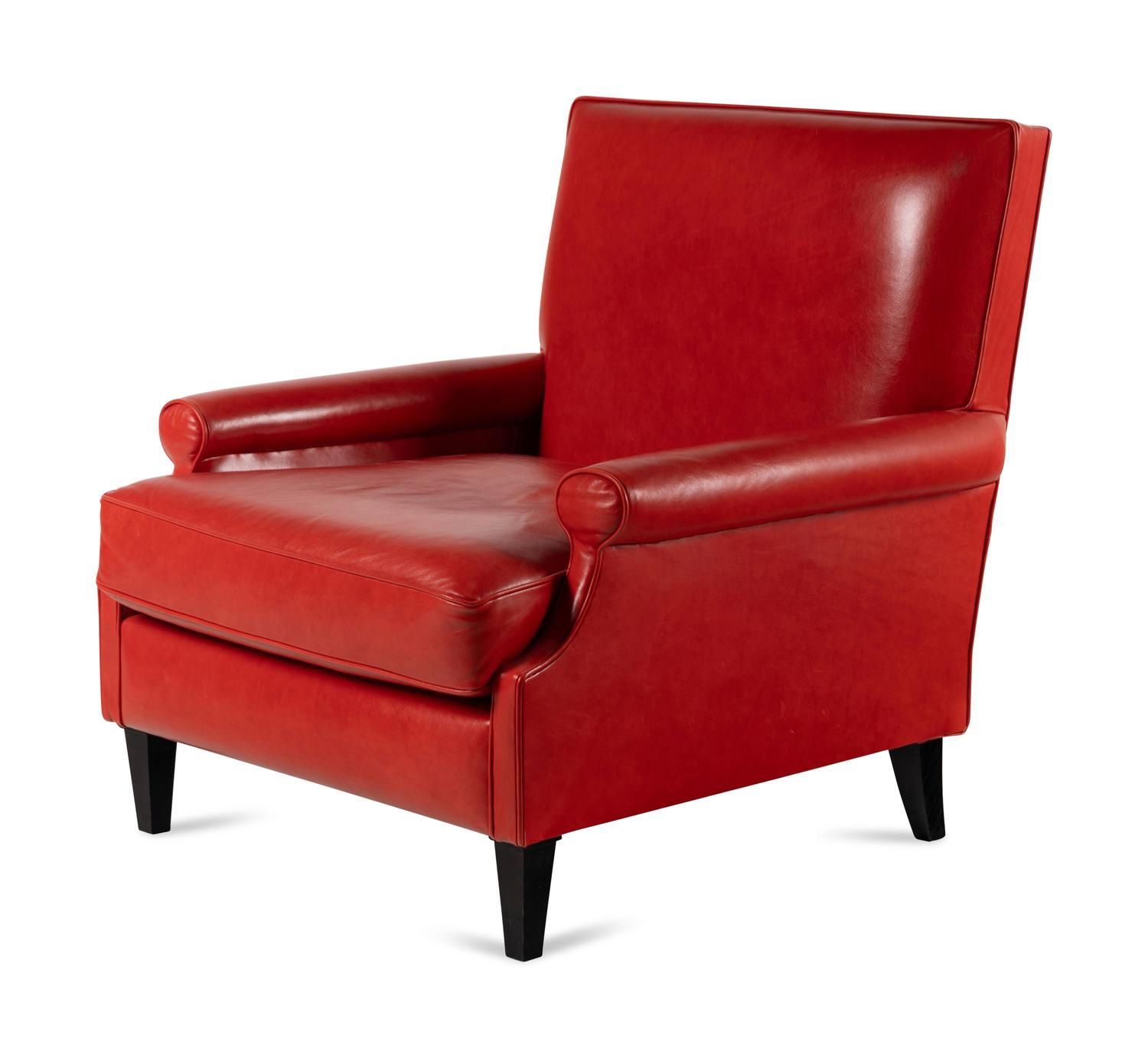 A Custom Red Leather-Upholstered Armchair