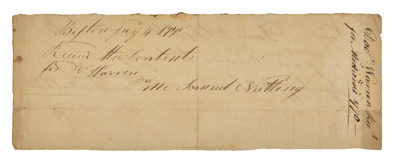 [Americana] Warren, Joseph. Autograph Document, signed