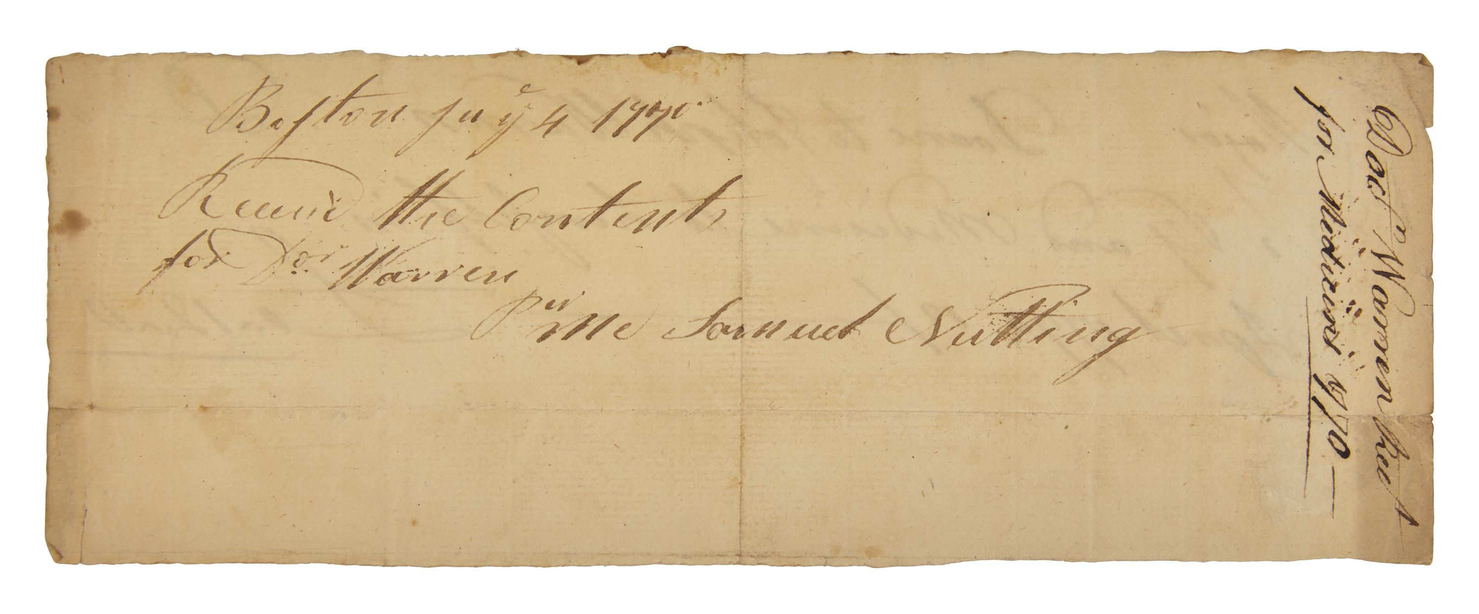 [Americana] Warren, Joseph. Autograph Document, signed