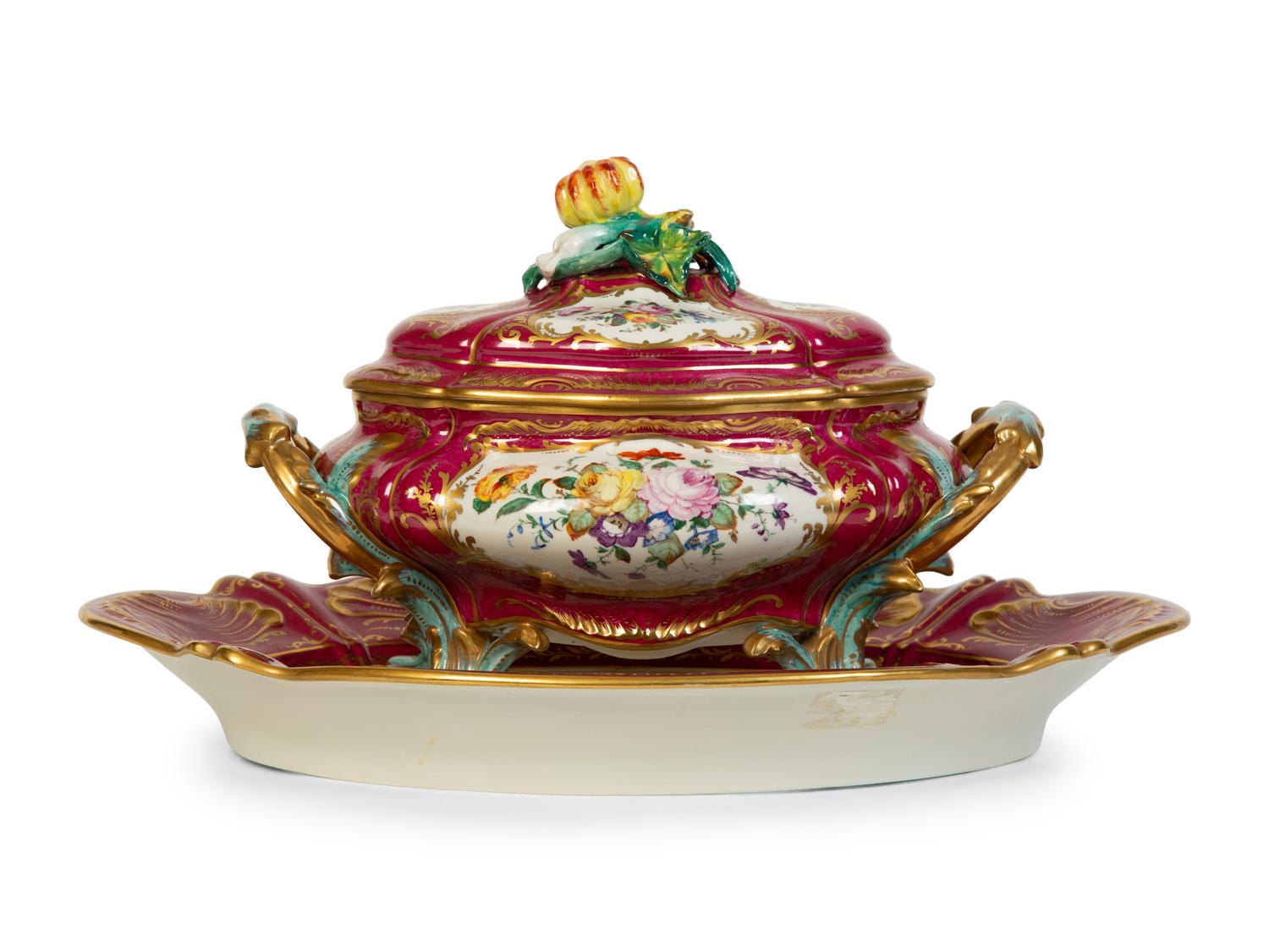 A Camille Le Tallec Hand Painted Porcelain Tureen and Platter — 19th Century