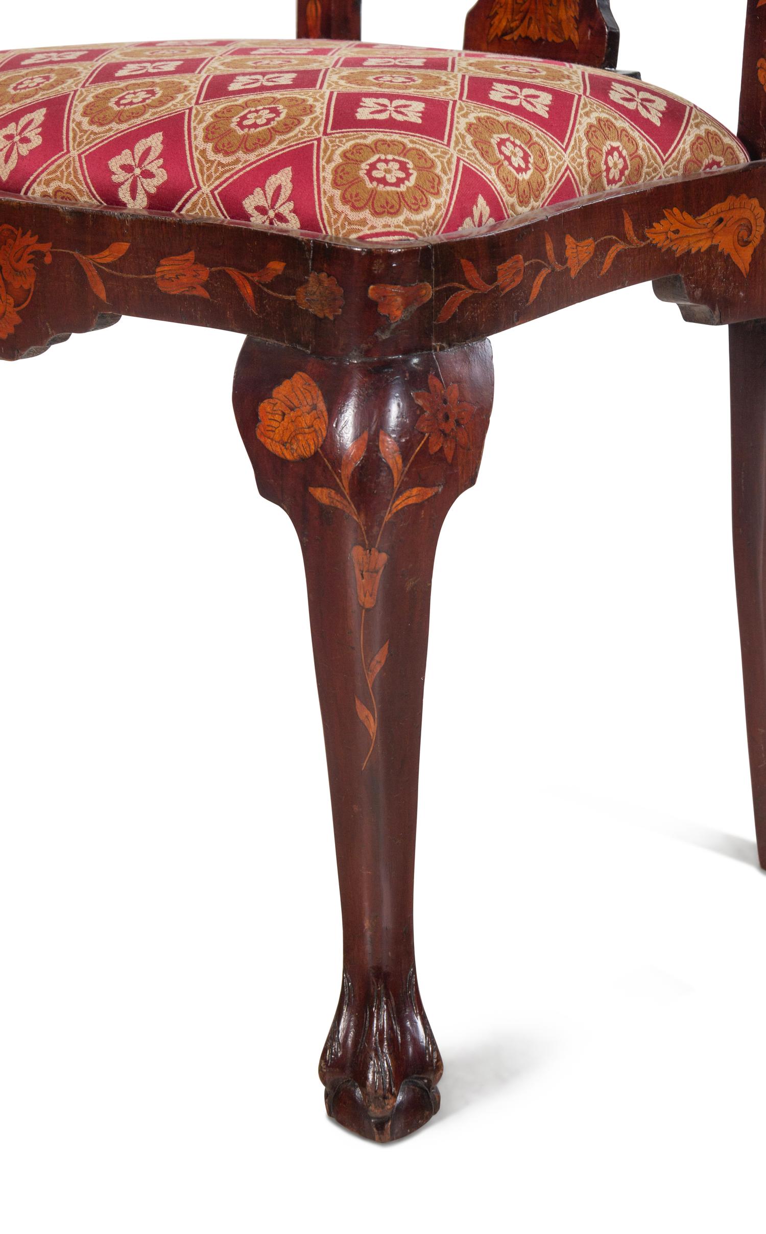 A Dutch Marquetry Side Chair with Scalamandré Upholstery