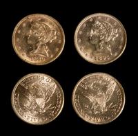 A Group of Four United States Liberty Head $5 Gold Coins