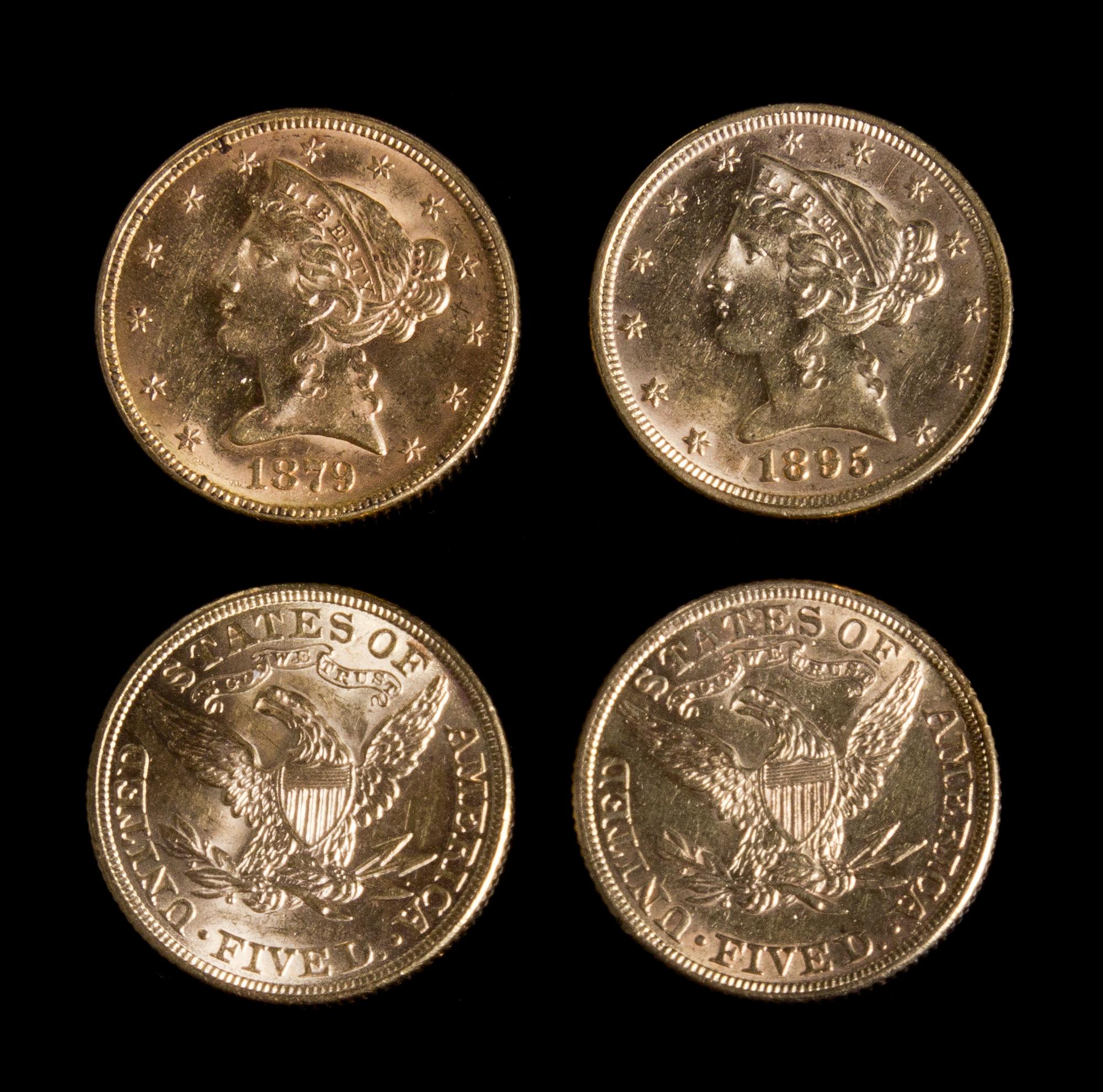 A Group of Four United States Liberty Head $5 Gold Coins