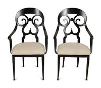 A Pair of Black Painted Metal Armchairs