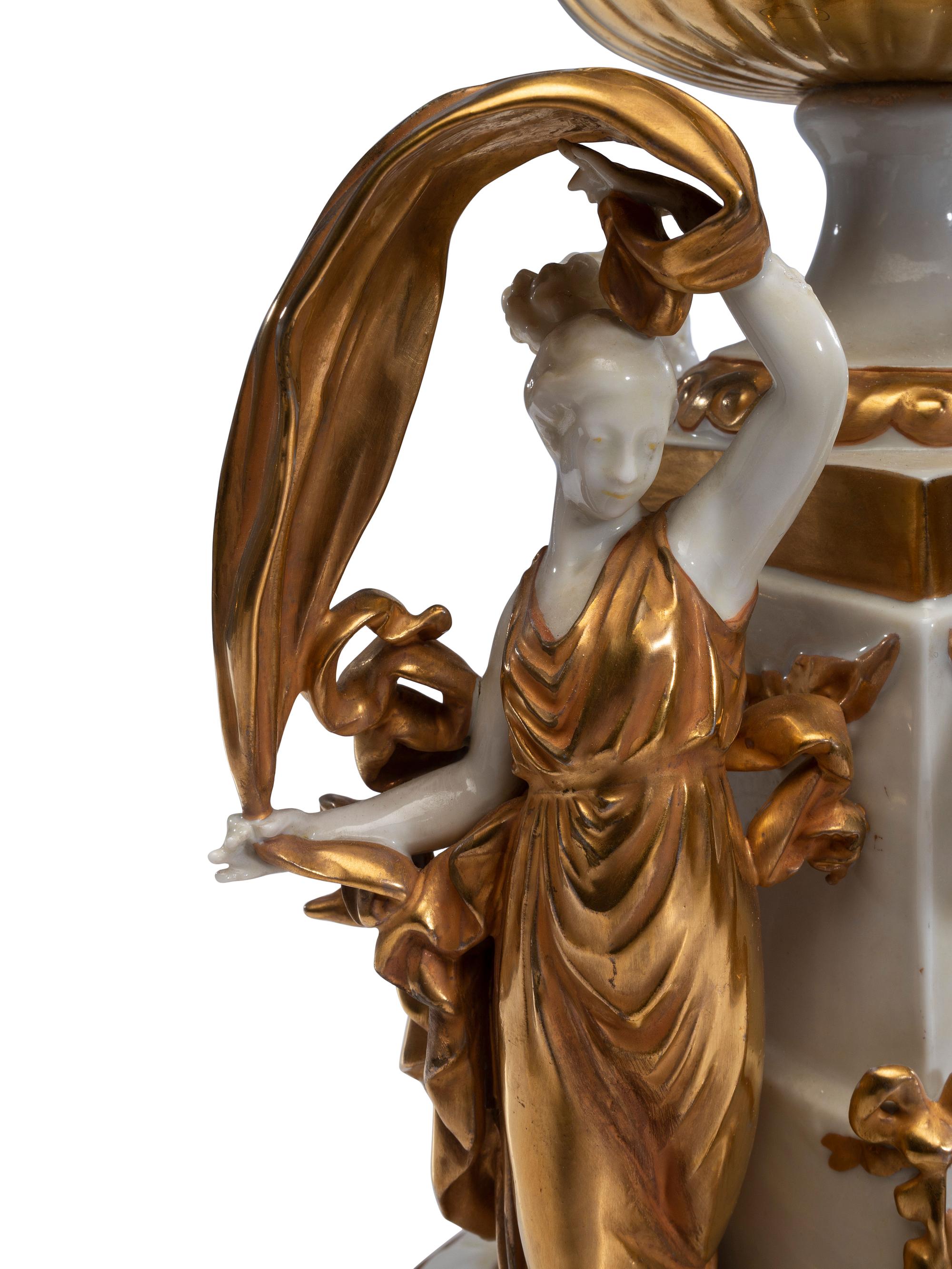 A Capodimonte Five-Piece Parcel Gilt Porcelain Surtout de Table