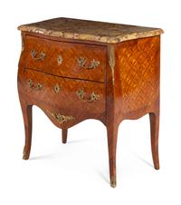 A Louis XV Style Parquetry Marble-Top Commode
