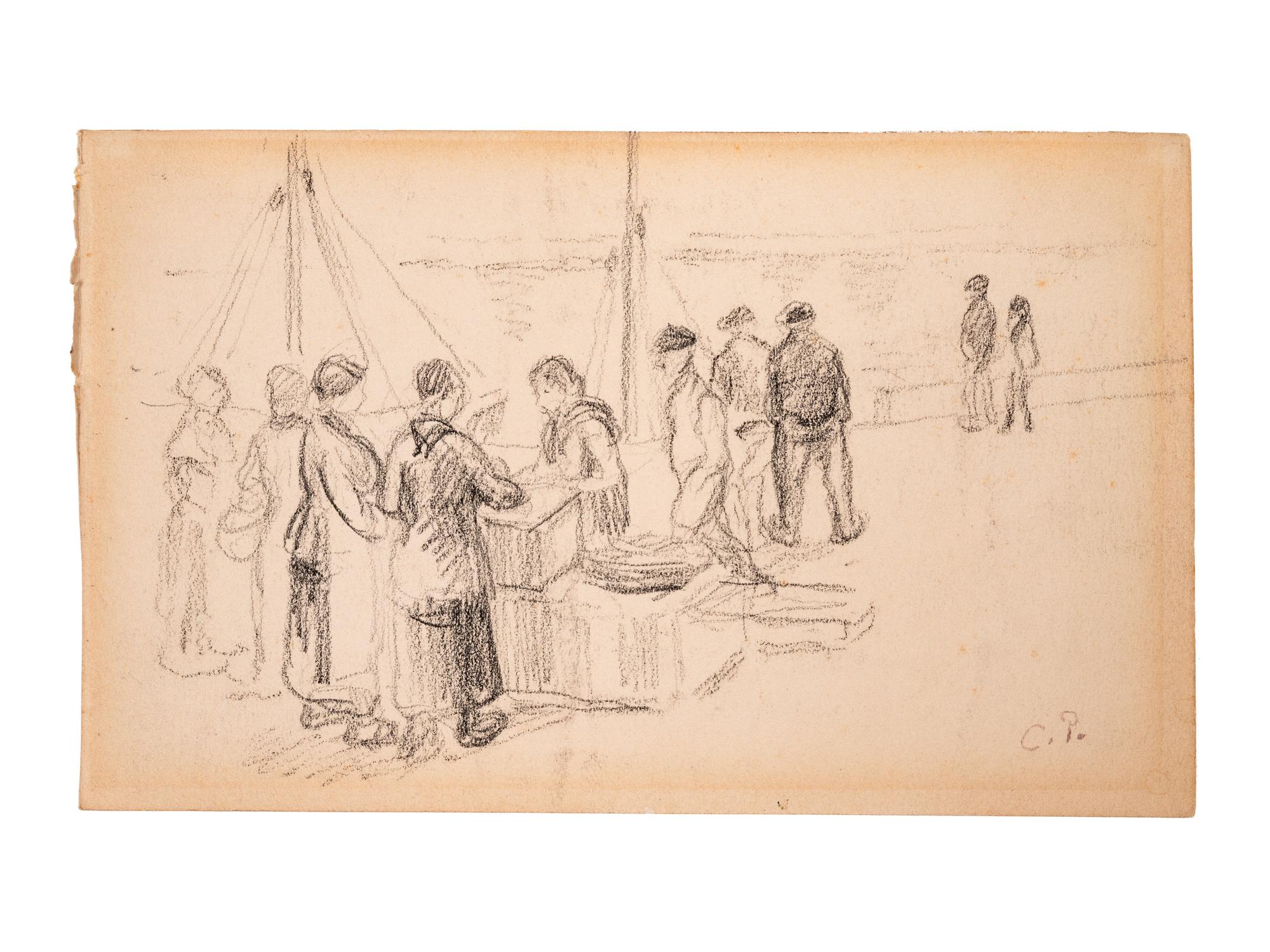 Peasant Woman , late 1880s, and Quayside Scene , 1903 (two works)
