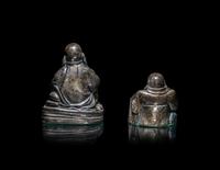 Two Silver Figures of Laughing Buddha