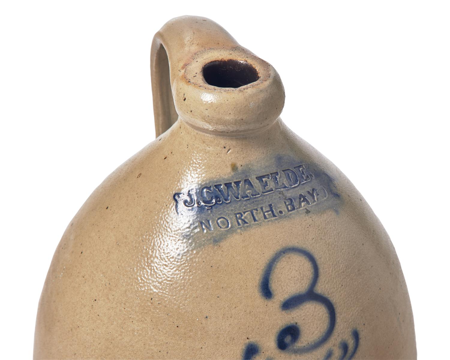 A Fine Three Gallon "J.C. Waelde, North Bay" Cobalt-Decorated Stoneware Jug