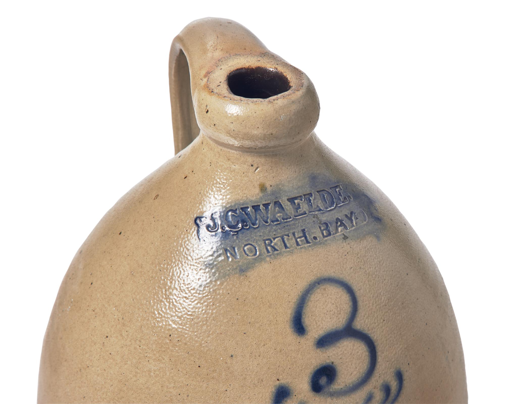 A Fine Three Gallon "J.C. Waelde, North Bay" Cobalt-Decorated Stoneware Jug