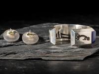 Sterling Silver and Lapis Cuff Bracelet and Post Earrings