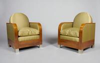 A Pair of Art Deco Club Chairs, Height 33 1/2 inches.