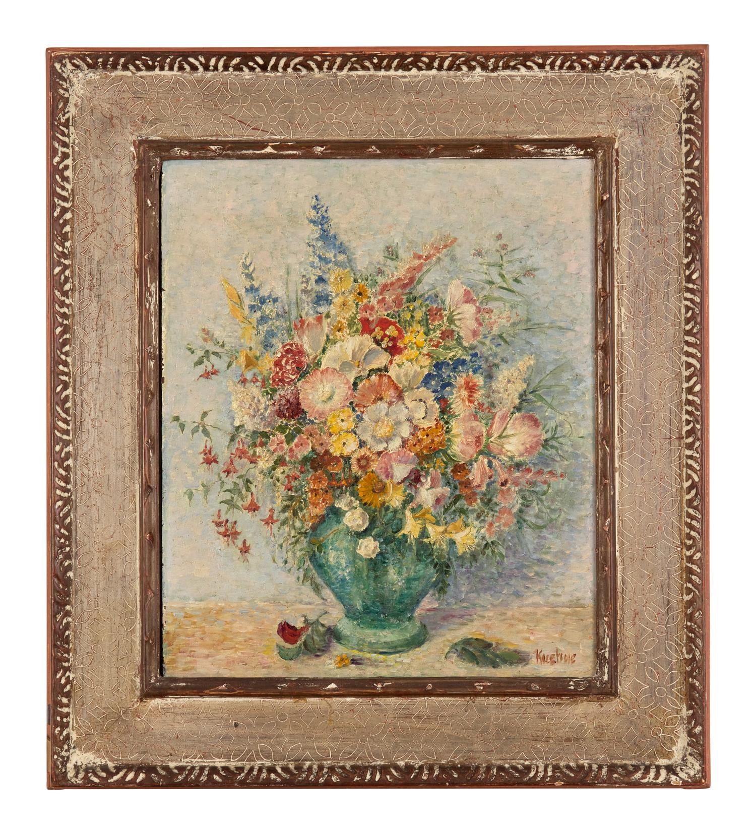 Two Works: Floral Still Life in White Vase; together with Floral Still Life in Green Vase (2)