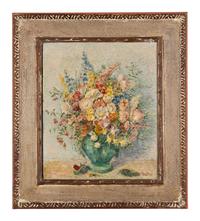 Two Works: Floral Still Life in White Vase; together with Floral Still Life in Green Vase (2)