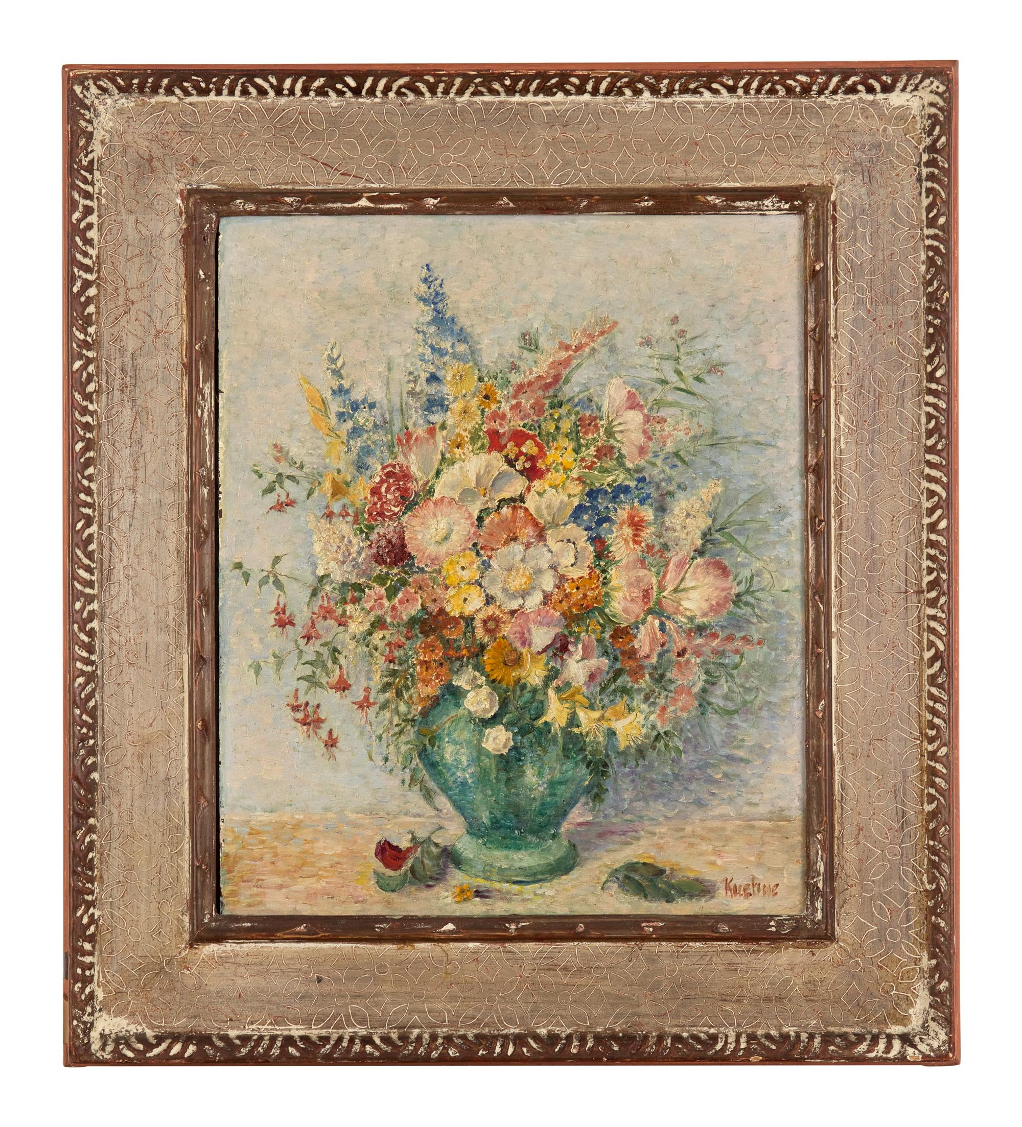 Two Works: Floral Still Life in White Vase; together with Floral Still Life in Green Vase (2)