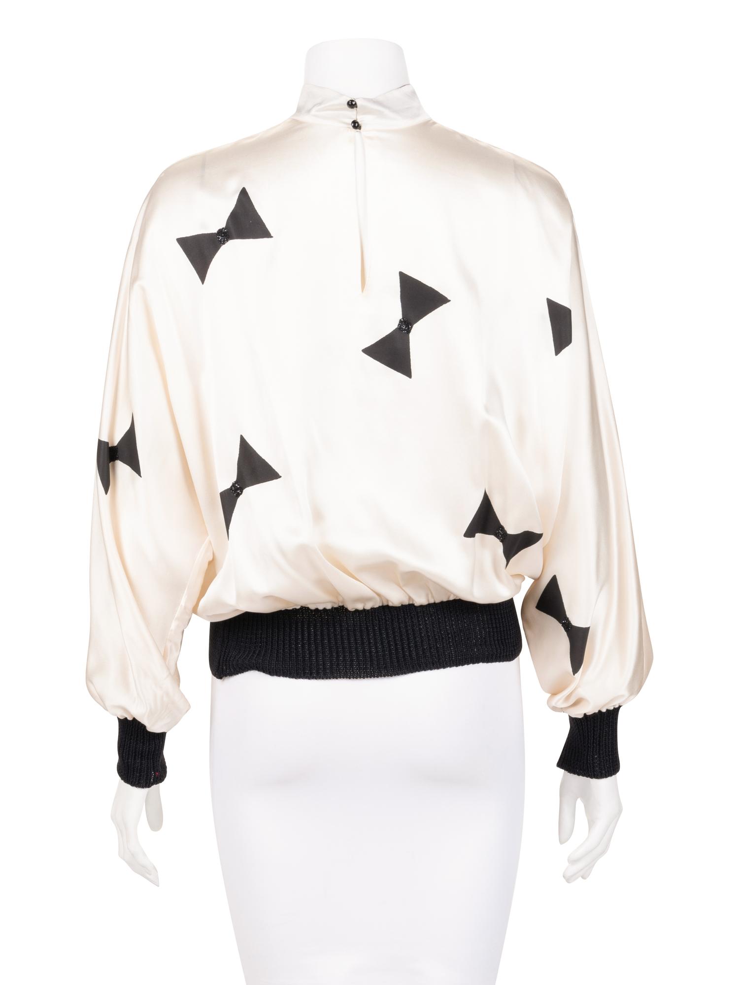 Ellena Hand-Painted Silk Satin Blouse, 1970-80s