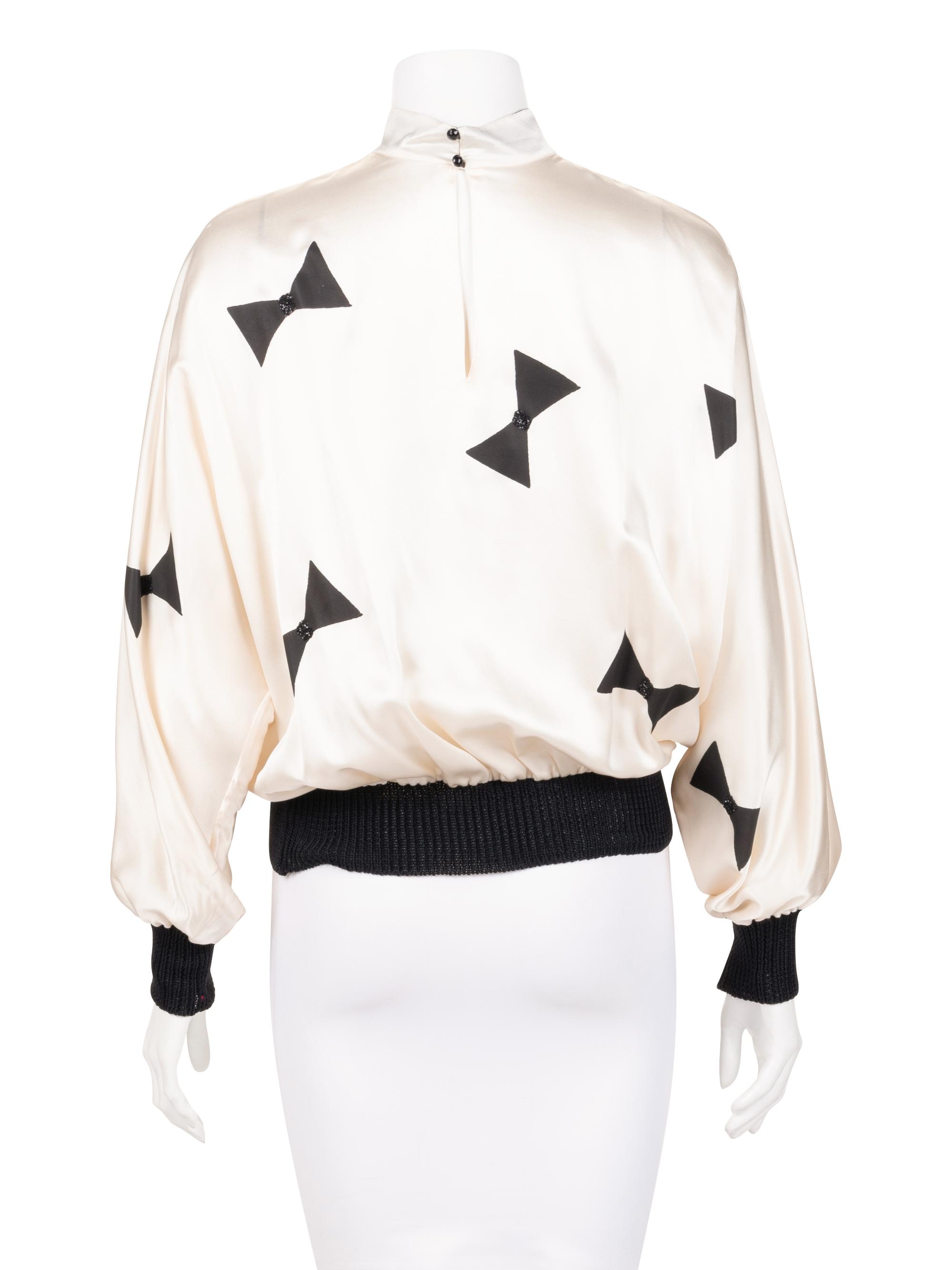 Ellena Hand-Painted Silk Satin Blouse, 1970-80s
