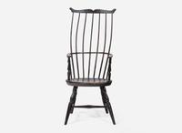 A black-painted hickory high-back Windsor armchair, probably New England, circa 1775
