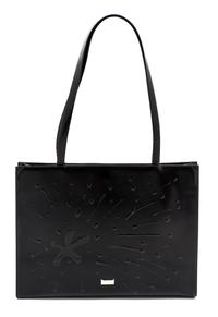 A Moschino Black Leather 'Splash' Bag, 13 1/2 x 11 x 2 1/2 inches.