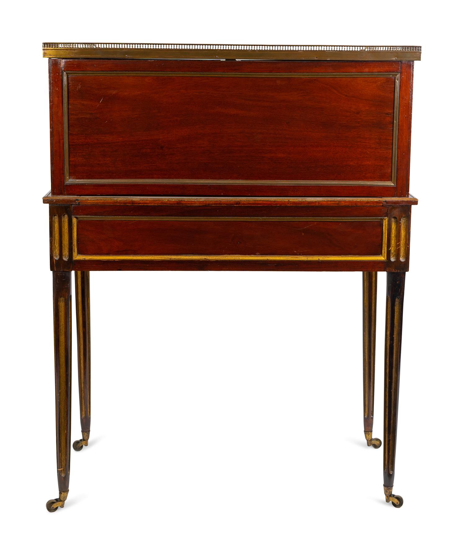 A Louis XVI Style Brass Mounted Mahogany Bureau a Cylindre — 19TH CENTURY