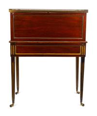 A Louis XVI Style Brass Mounted Mahogany Bureau a Cylindre — 19TH CENTURY