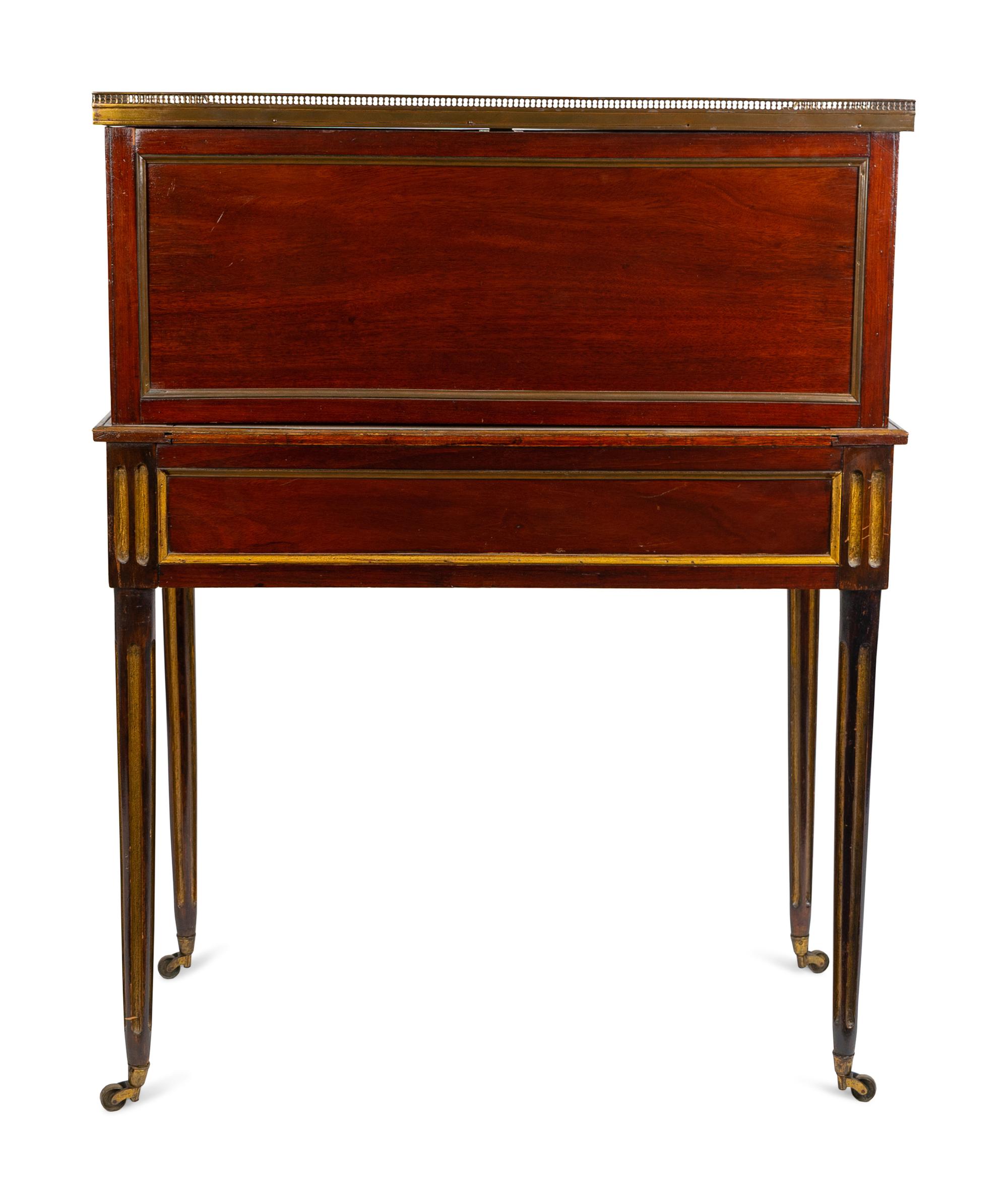 A Louis XVI Style Brass Mounted Mahogany Bureau a Cylindre — 19TH CENTURY