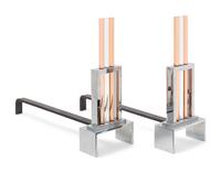 A Pair of Art Deco Style Chrome and Glass Andirons