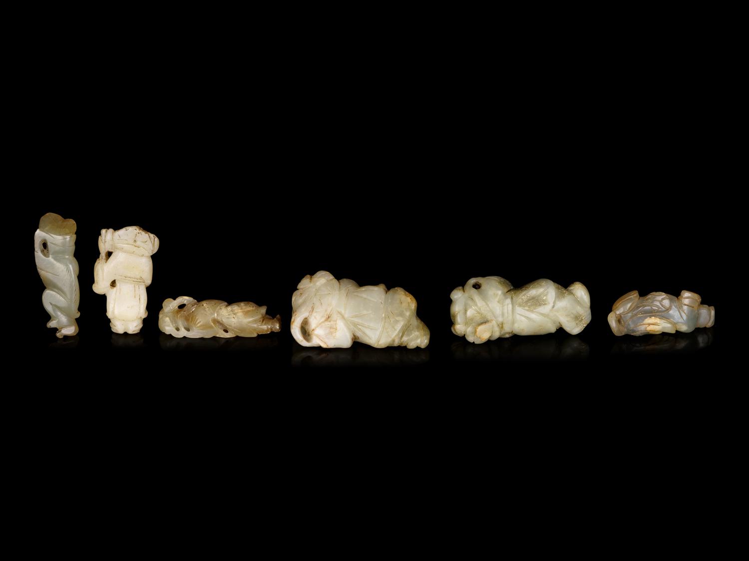 Six Chinese Celadon Jade Carvings of Boys