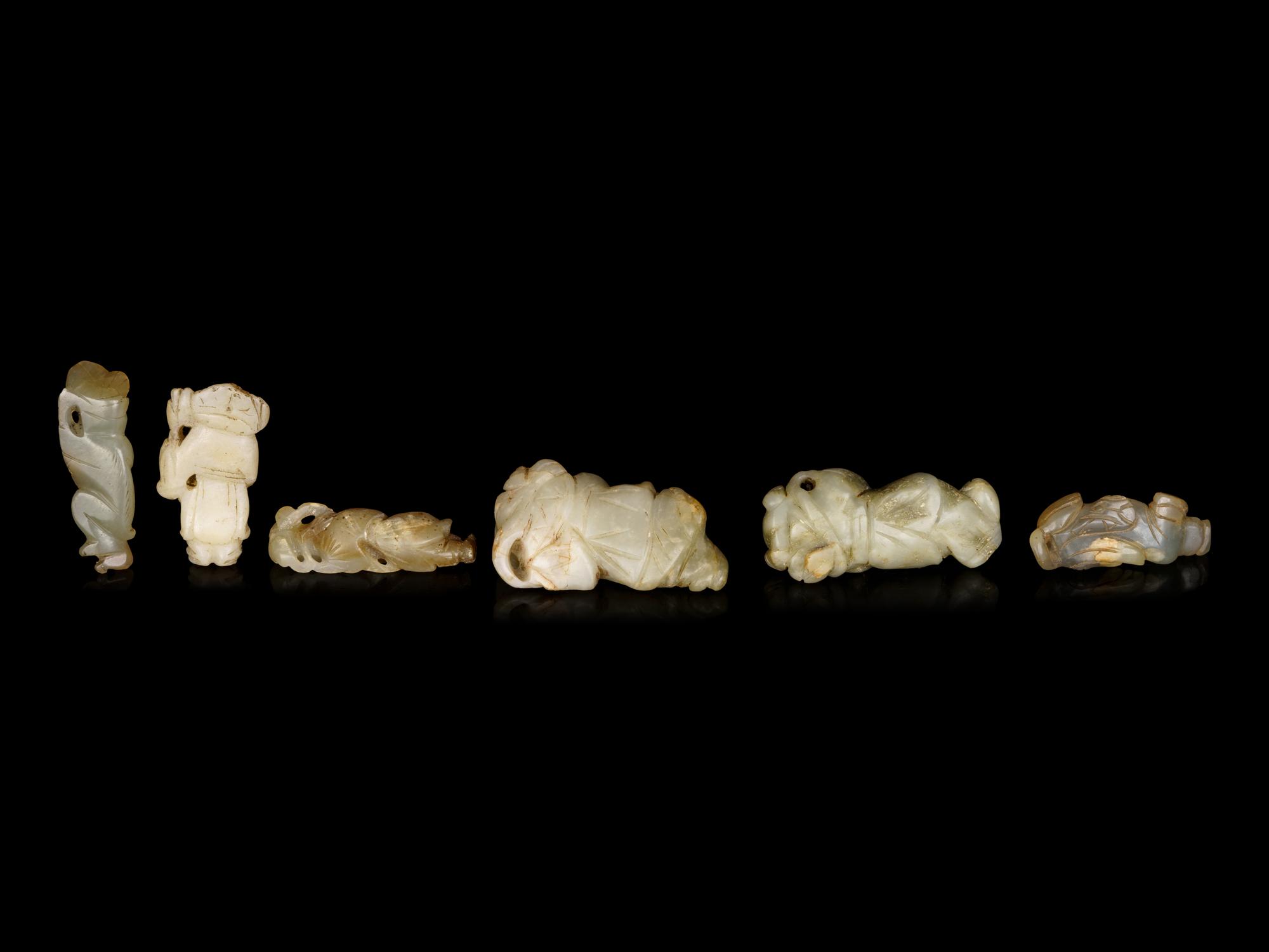 Six Chinese Celadon Jade Carvings of Boys