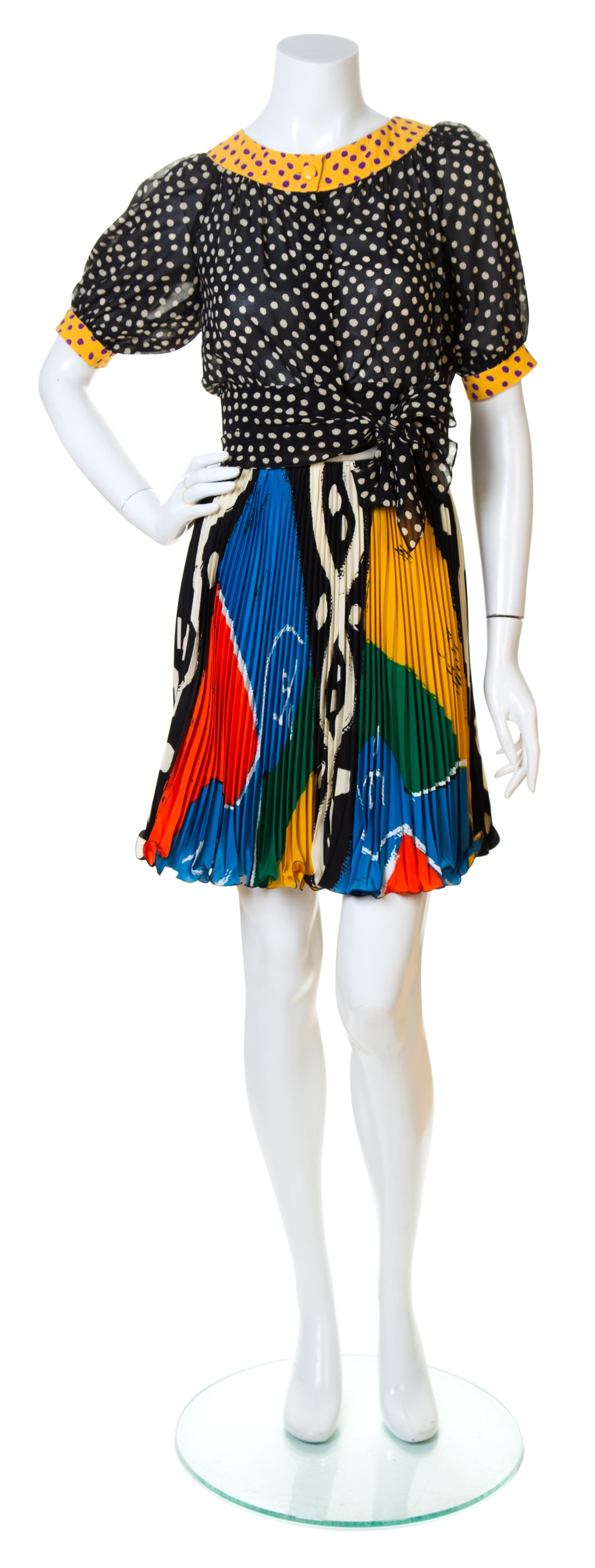 An Emanuel Ungaro Multicolor Silk Blouse and Skirt Ensemble, No size.