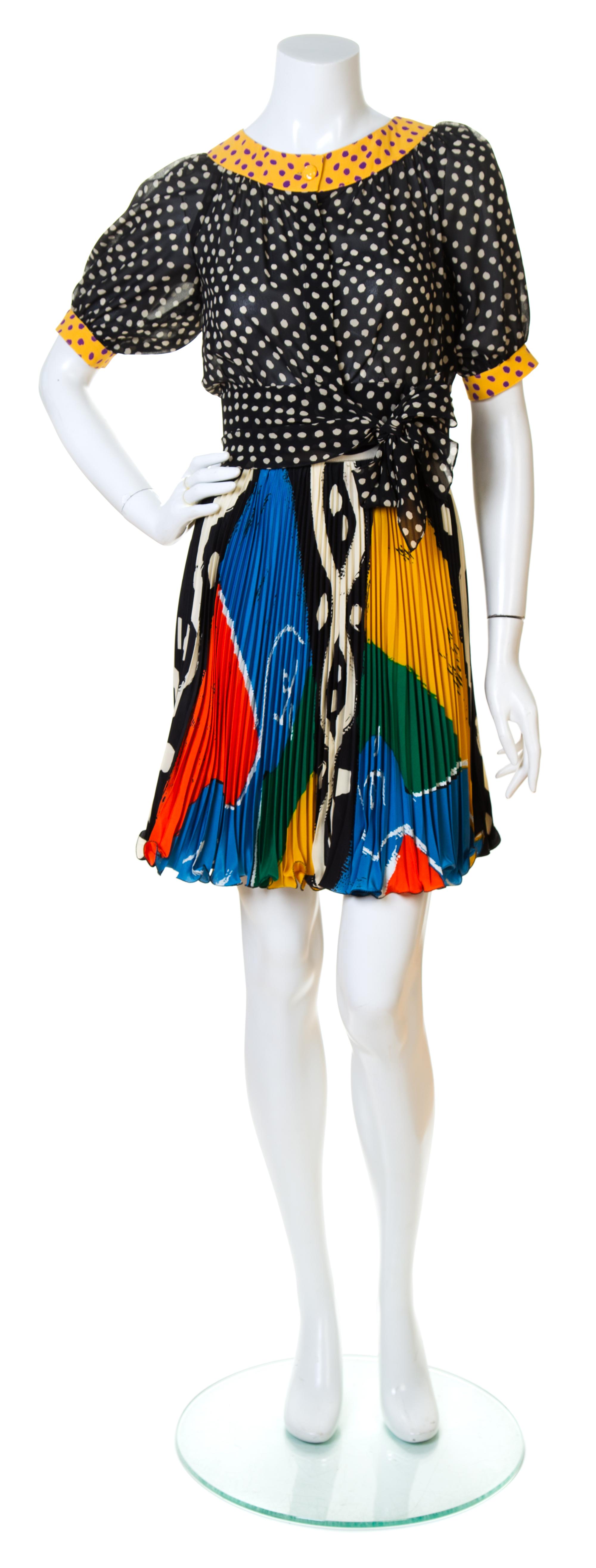 An Emanuel Ungaro Multicolor Silk Blouse and Skirt Ensemble, No size.