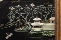 A Pair of Chinese Black Lacquered Hardstone Inset Rectangular Wall Panels