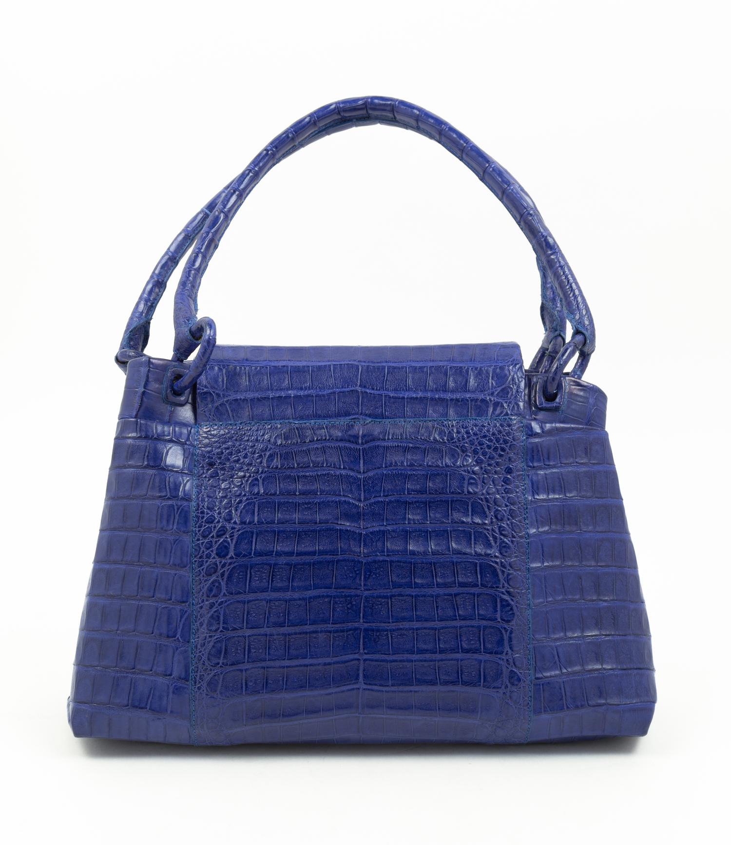 A Nancy Gonzalez Blue Columbian Crocodile Handbag, 13" x 9" x 2.75"; Handle drop: 7".