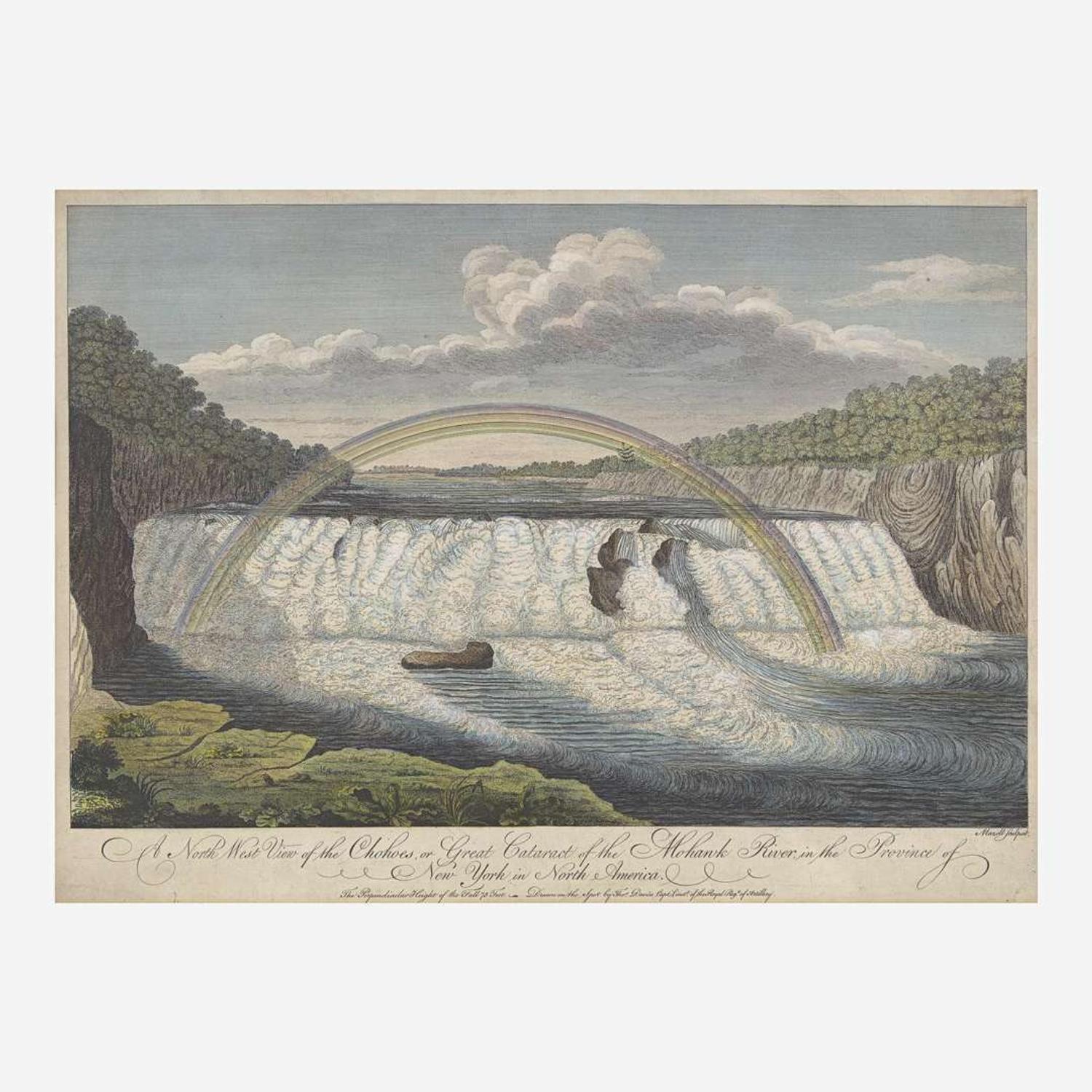[Prints] [New York] Davies, Tho(ma)s. A North West View of the Chohoes, or Great Cataract of the Mohank River, in the Province of New York in North America