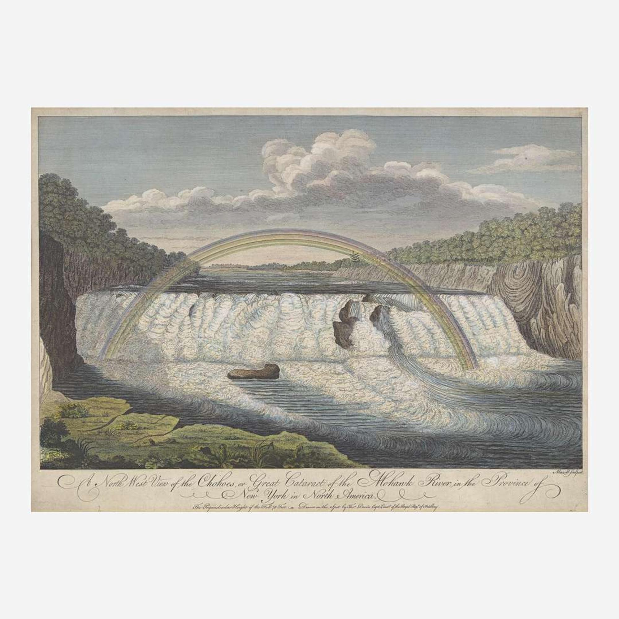 [Prints] [New York] Davies, Tho(ma)s. A North West View of the Chohoes, or Great Cataract of the Mohank River, in the Province of New York in North America