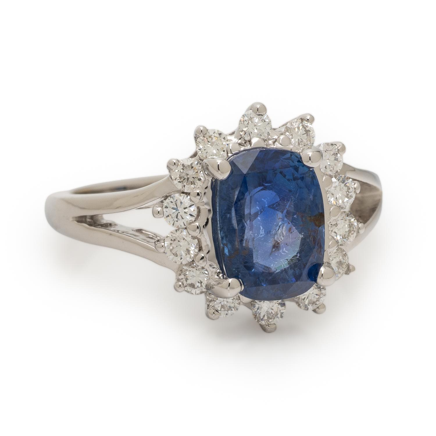 Sapphire, Diamond, and White Gold Ring