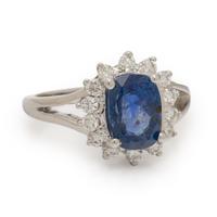 Sapphire, Diamond, and White Gold Ring