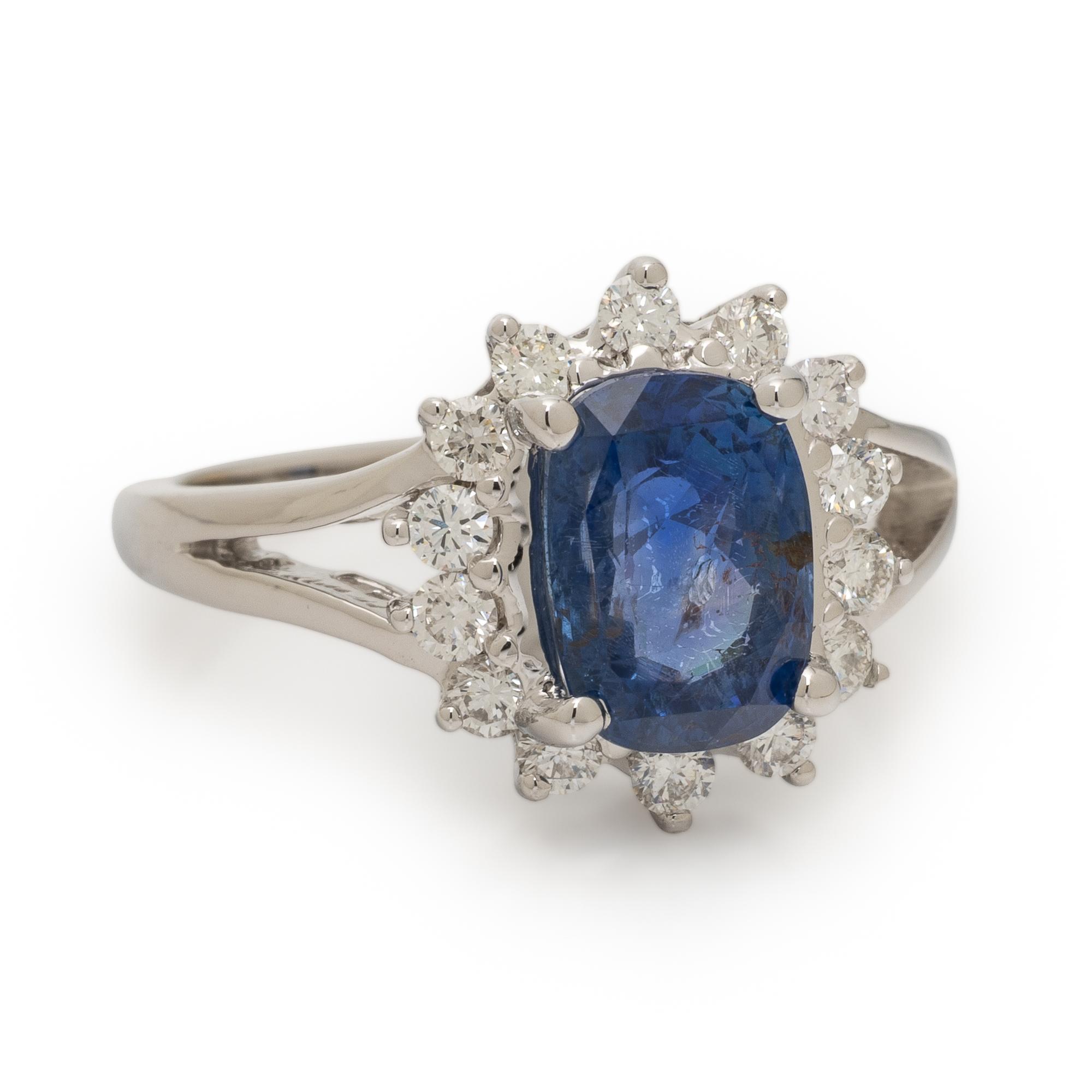 Sapphire, Diamond, and White Gold Ring
