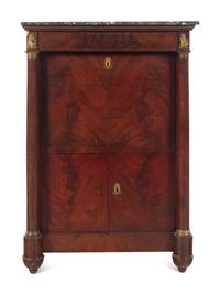 An Empire Style Gilt Metal Mounted Mahogany Marble-Top Secrétaire à Abattant