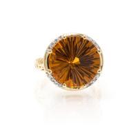 A 14 Karat Yellow Gold Citrine and Diamond Ring, 5.20 dwts.