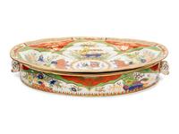 A Chamberlain Worcester Dragons in Compartments Porcelain Well-and-Tree Meat Platter and Chafing Dish